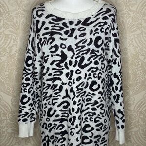 Chic Black and White Animal Print Sweater